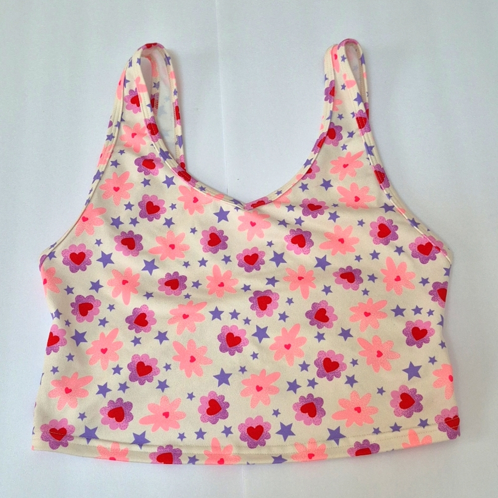 F  Fleo Luv Wrap Tank Floral and Star Print Crop Top Sports Bra M